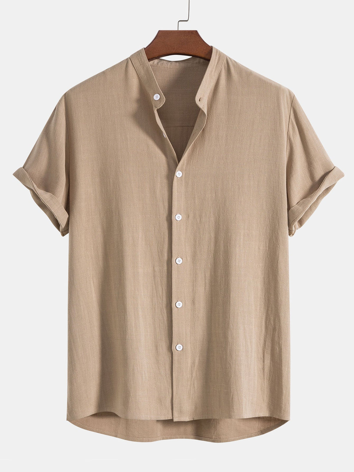 Lichte zomerset voor heren met overhemd met korte mouwen en opstaande kraag en broek