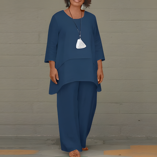 Linnen damesoutfit in lagenlook