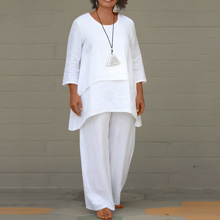 Linnen damesoutfit in lagenlook