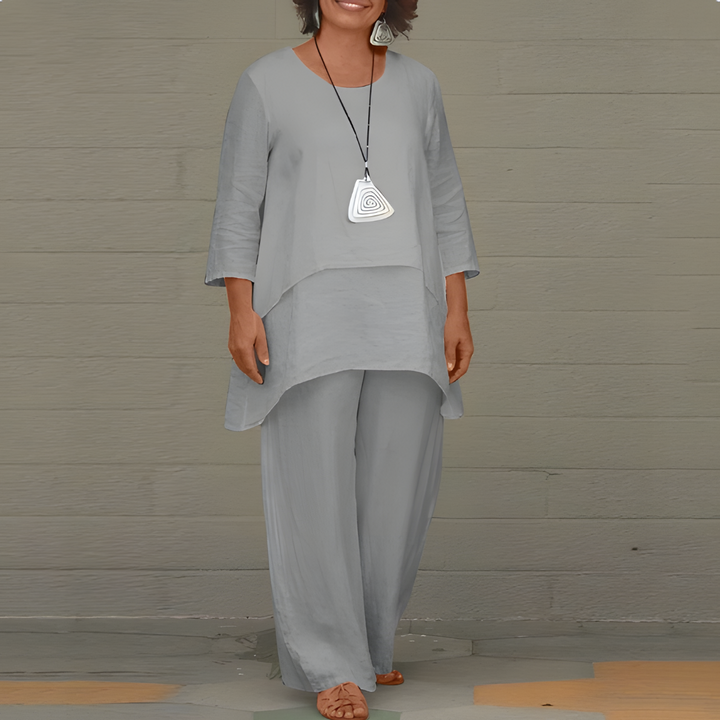 Linnen damesoutfit in lagenlook