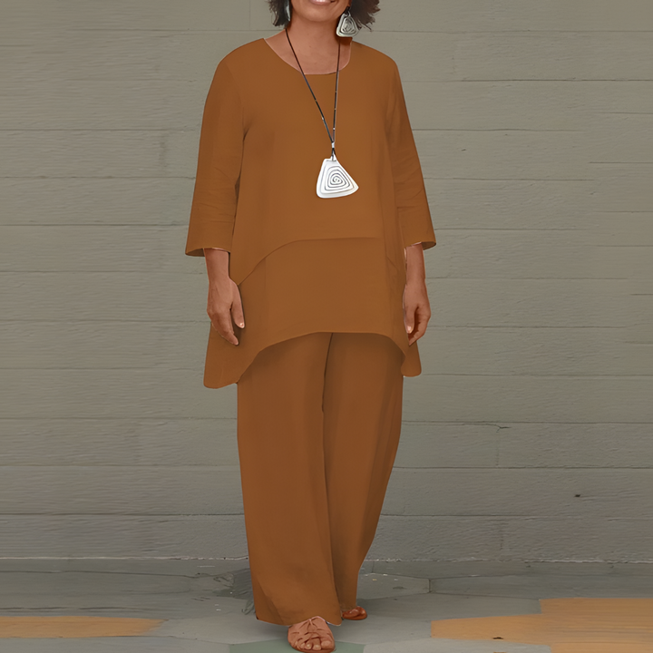 Linnen damesoutfit in lagenlook