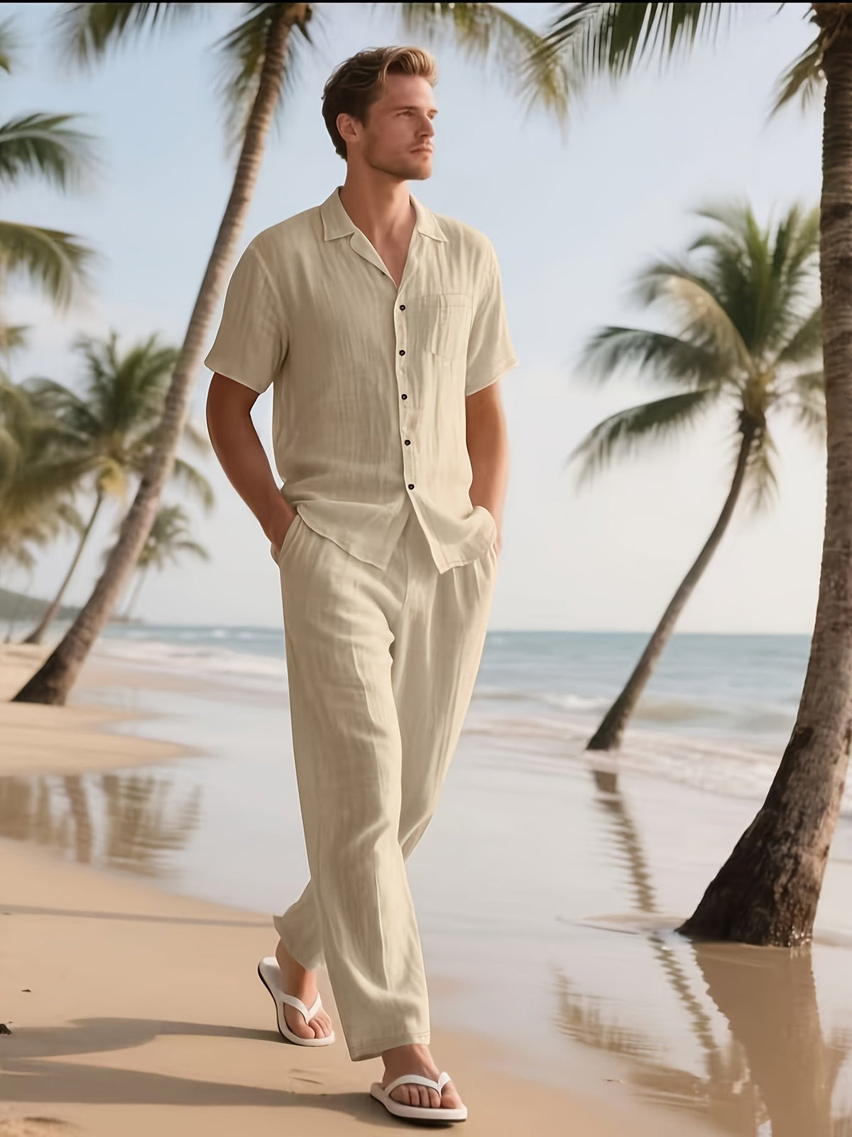 Linnen herenset – Casual, comfortabel en luchtig met lange broek en korte mouwen