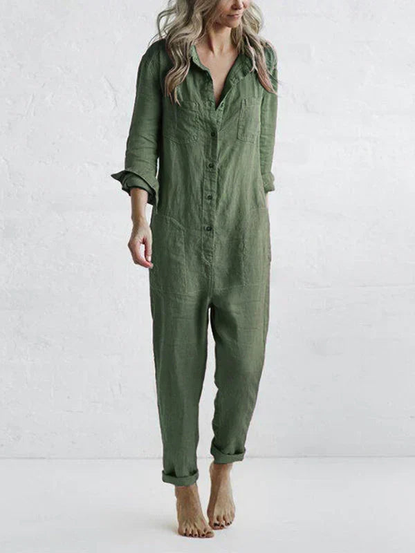 Linnen jumpsuit voor dames in losse pasvorm met knoopsluiting