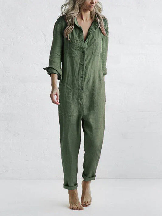 Linnen jumpsuit voor dames in losse pasvorm met knoopsluiting