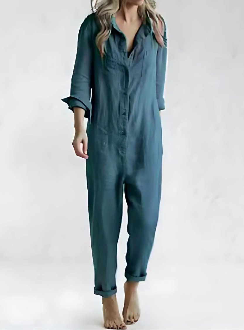 Linnen jumpsuit voor dames in losse pasvorm met knoopsluiting