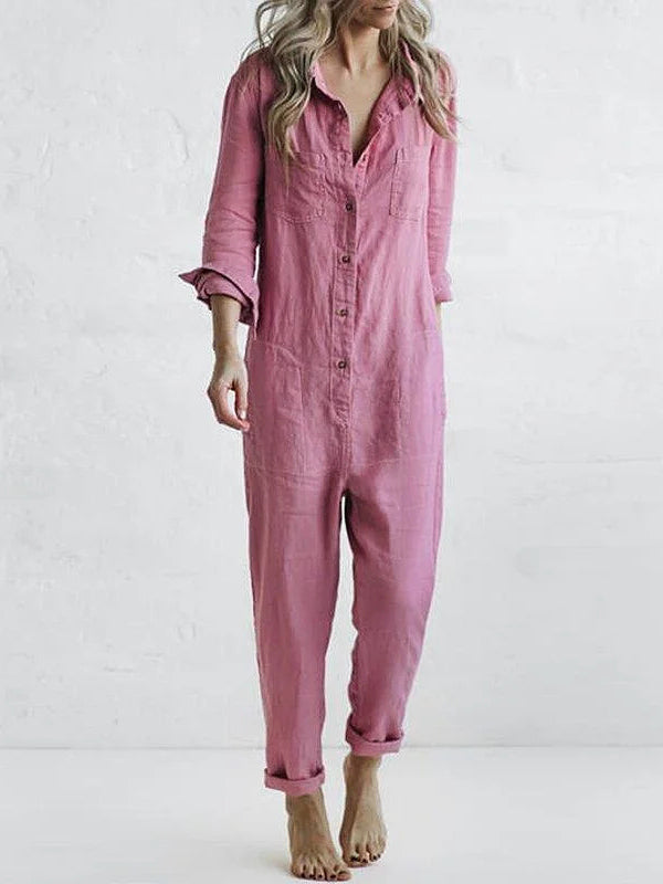 Linnen jumpsuit voor dames in losse pasvorm met knoopsluiting