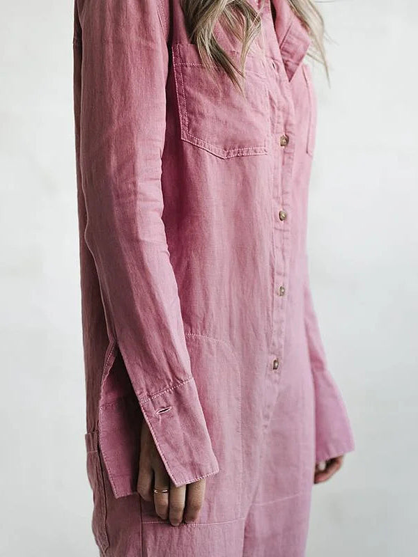 Linnen jumpsuit voor dames in losse pasvorm met knoopsluiting
