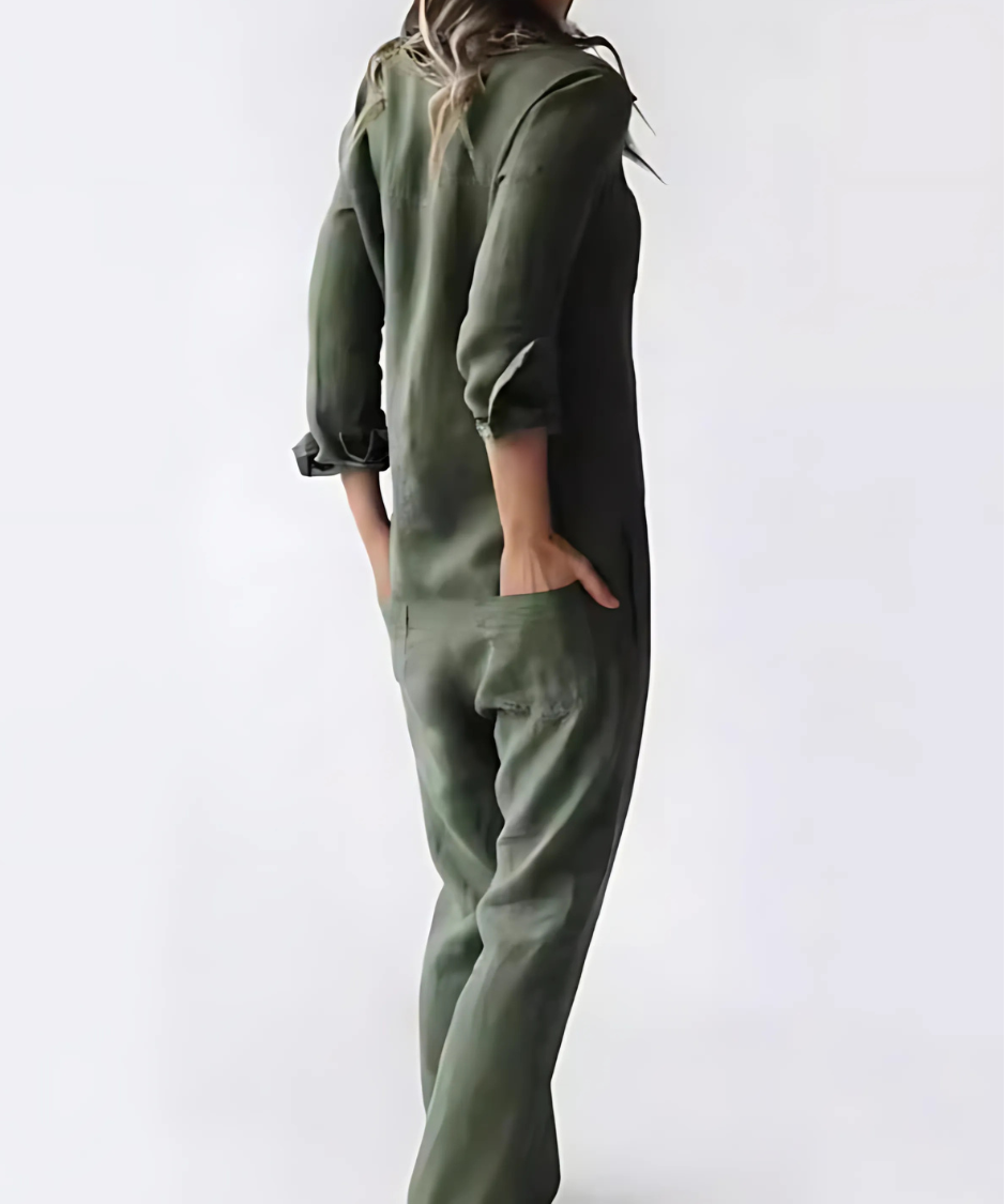 Linnen jumpsuit voor dames in losse pasvorm met knoopsluiting