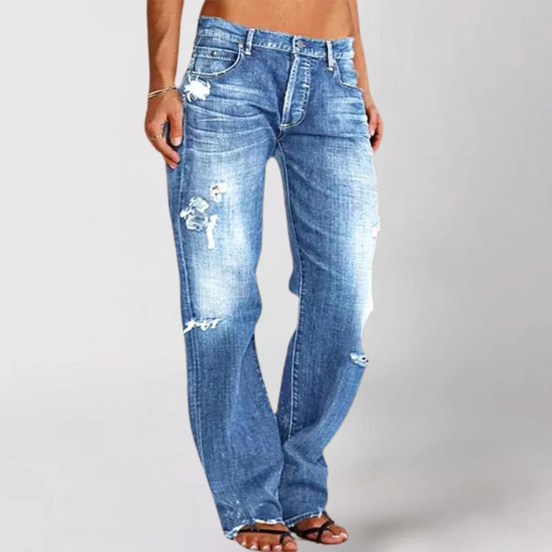 Loshangende denim jeans met wijde pijpen
