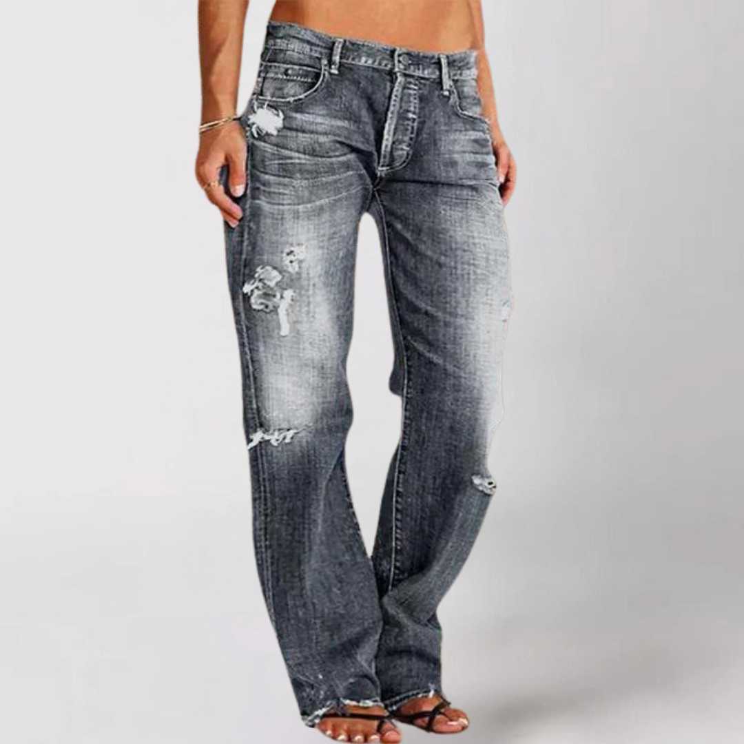 Loshangende denim jeans met wijde pijpen