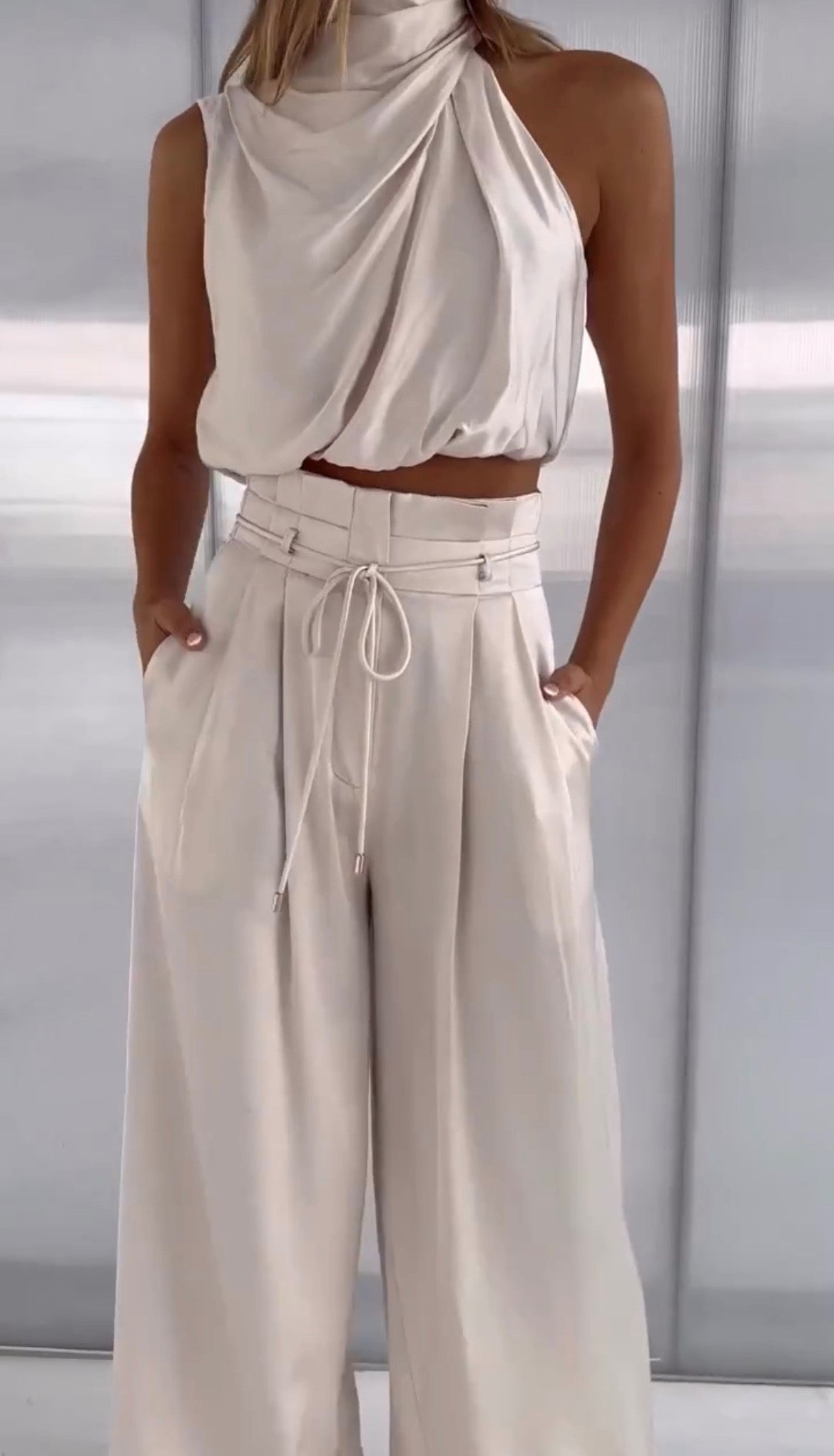 Luxe tweedelige set met elegante top en broek voor feest en alledaags gebruik