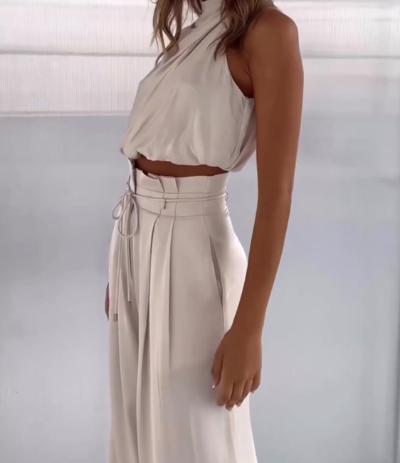 Luxe tweedelige set met elegante top en broek voor feest en alledaags gebruik