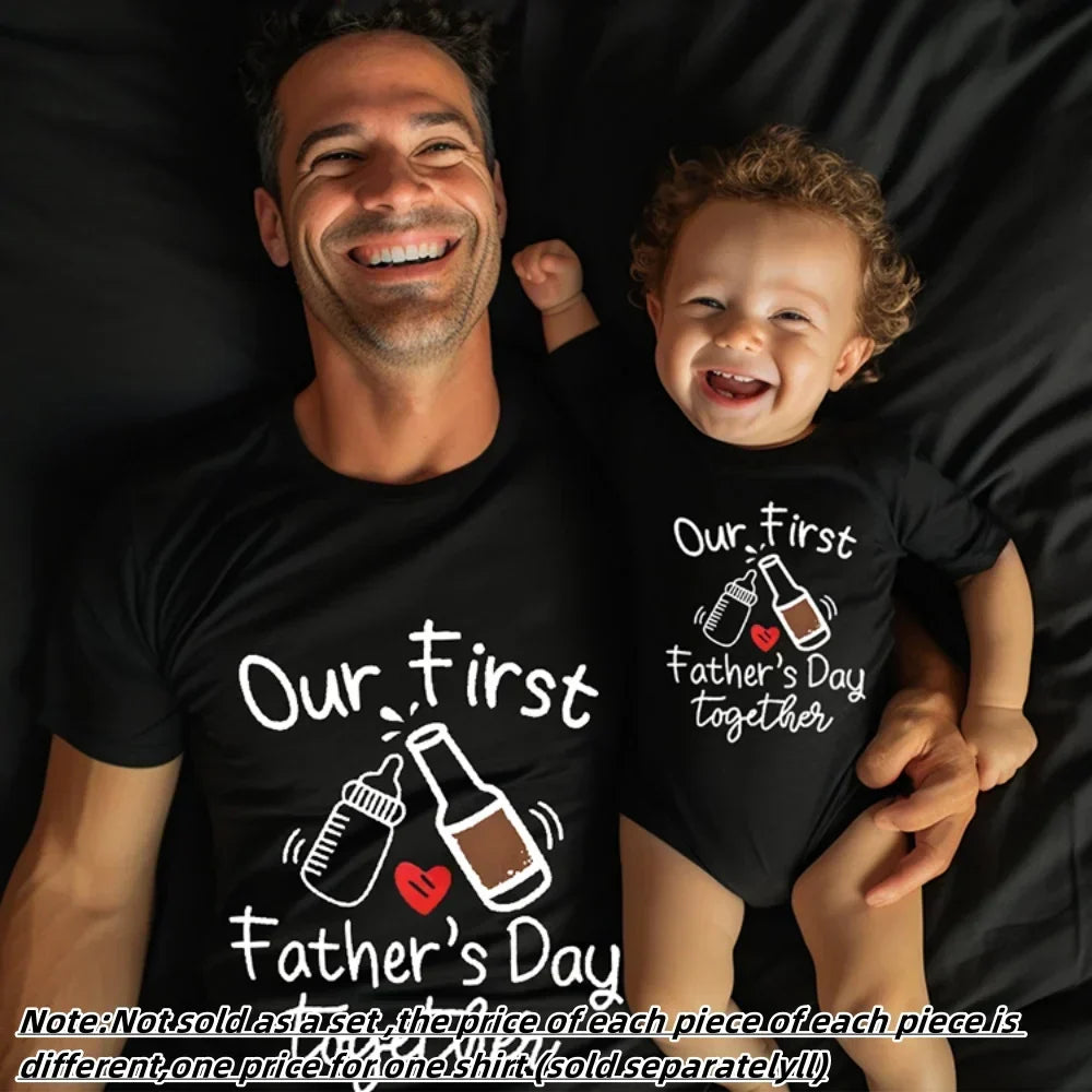 Matching outfits voor vader en baby voor de eerste Vaderdag