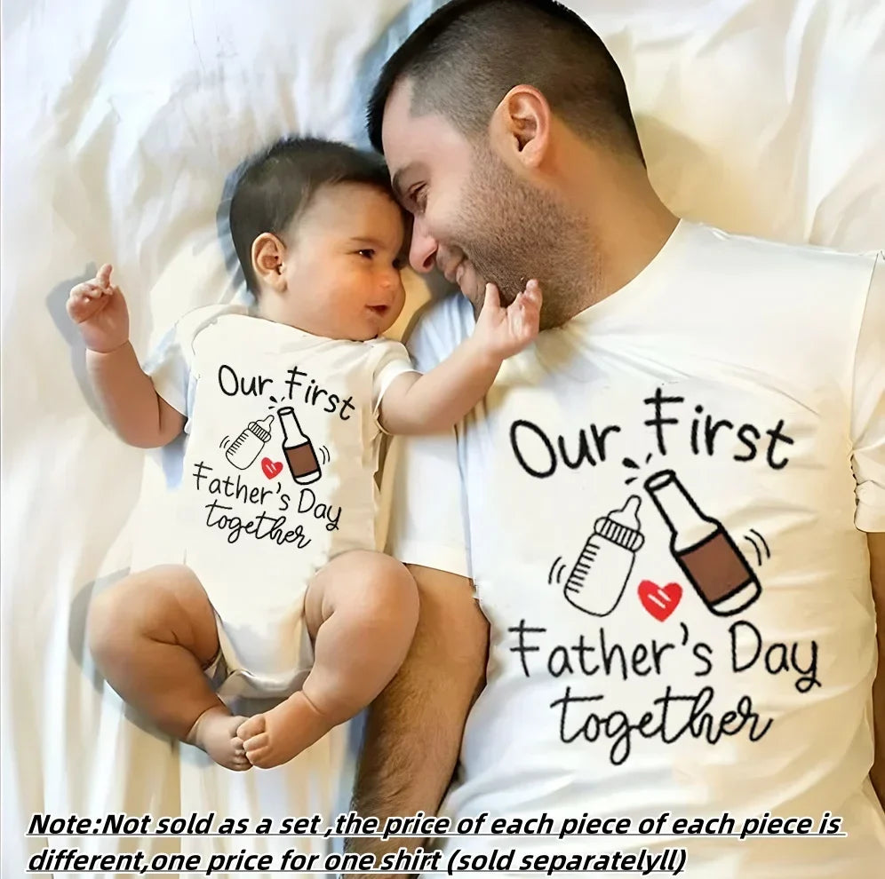 Matching outfits voor vader en baby voor de eerste Vaderdag