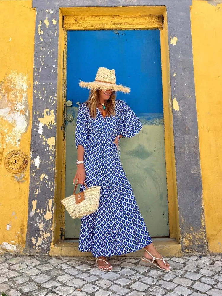 Maxi-jurk voor dames in bohostijl met bloemenprint
