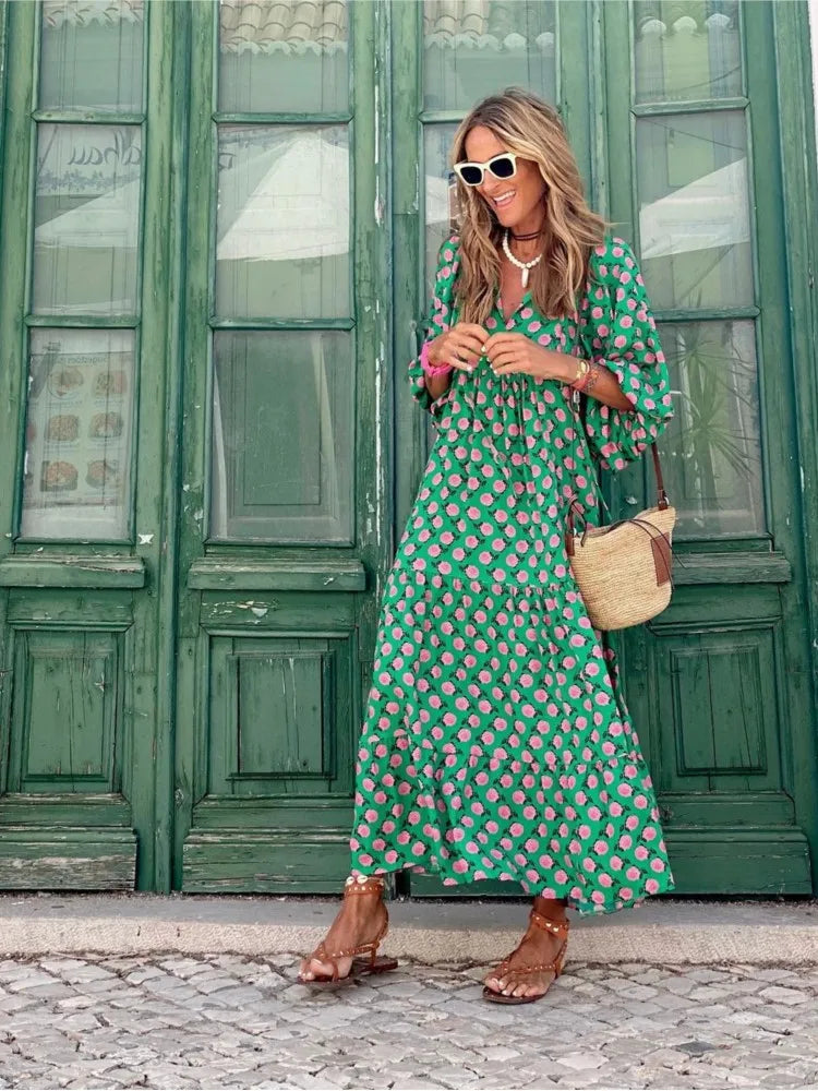 Maxi-jurk voor dames in bohostijl met bloemenprint
