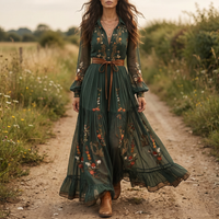 Maxi-jurk voor dames met bloemenmotief | Geplisseerde zomerjurk met knopen