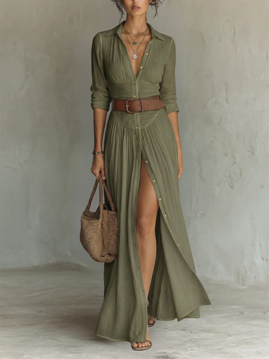 Maxi-jurk voor dames met knopenlijst