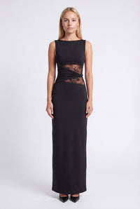 Maxi-jurk voor dames met ronde hals en kanten taille