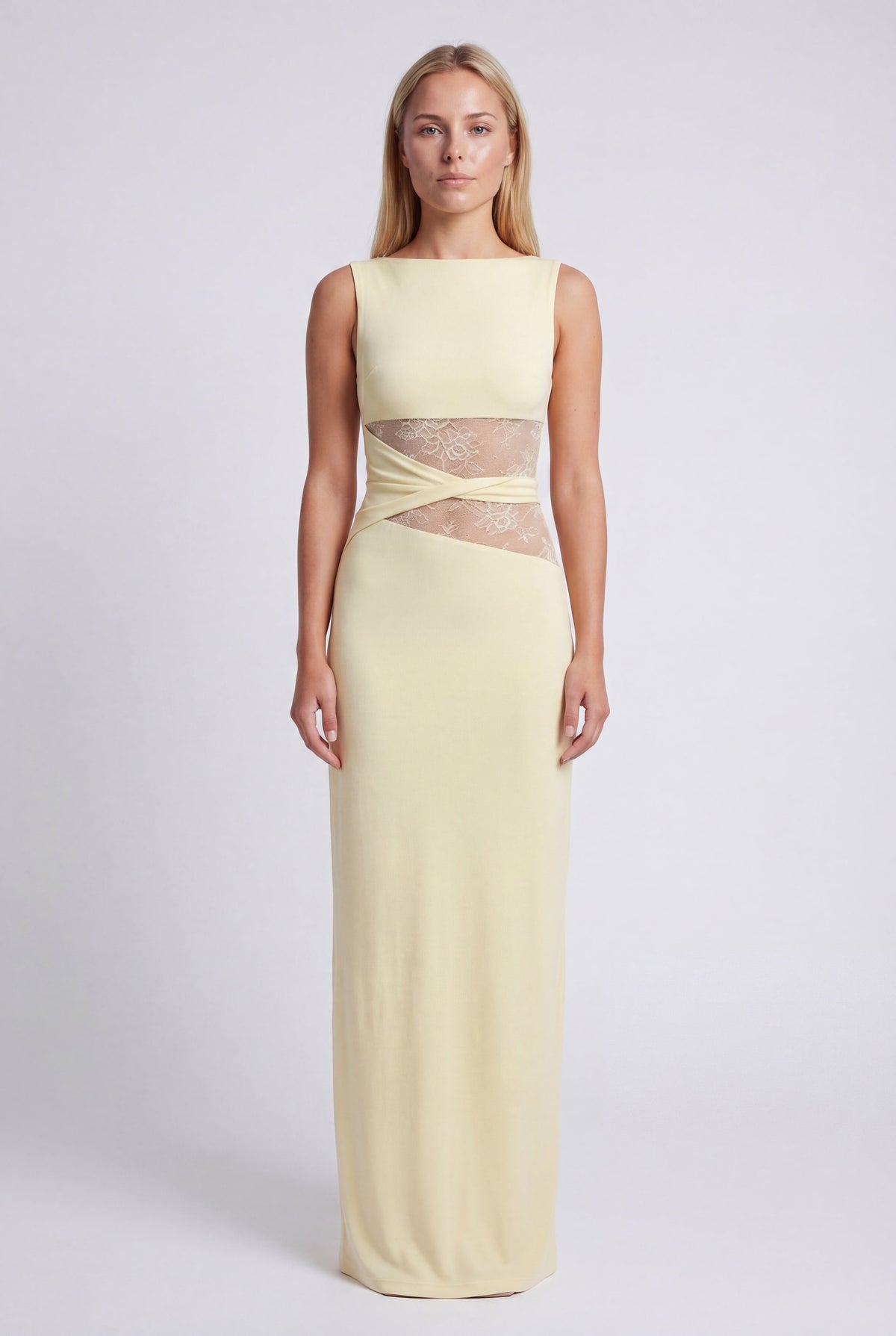 Maxi-jurk voor dames met ronde hals en kanten taille