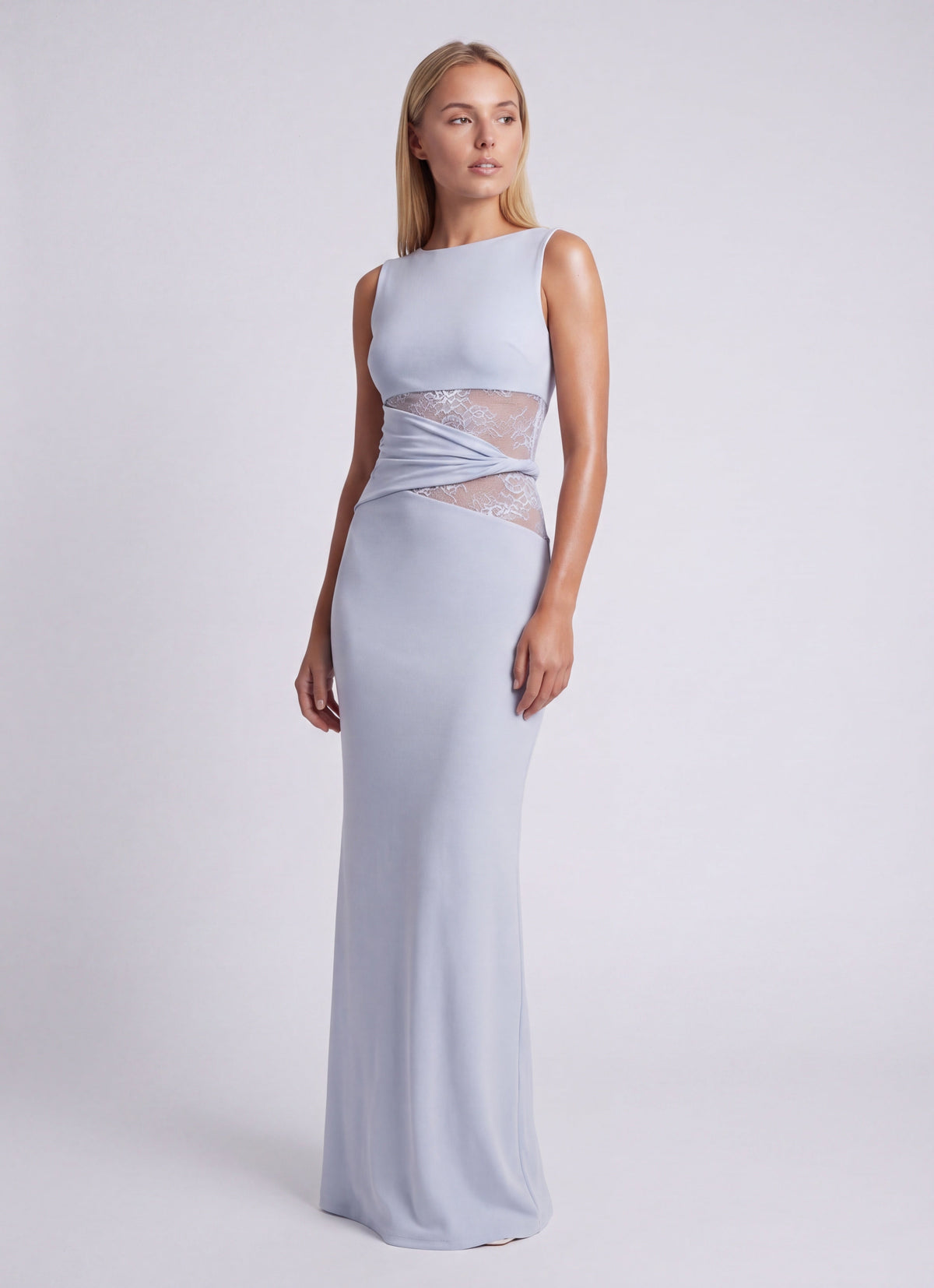 Maxi-jurk voor dames met ronde hals en kanten taille