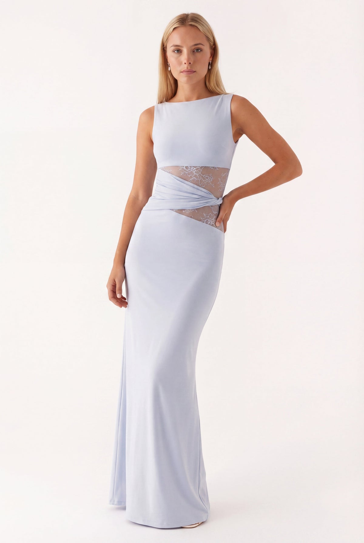 Maxi-jurk voor dames met ronde hals en kanten taille