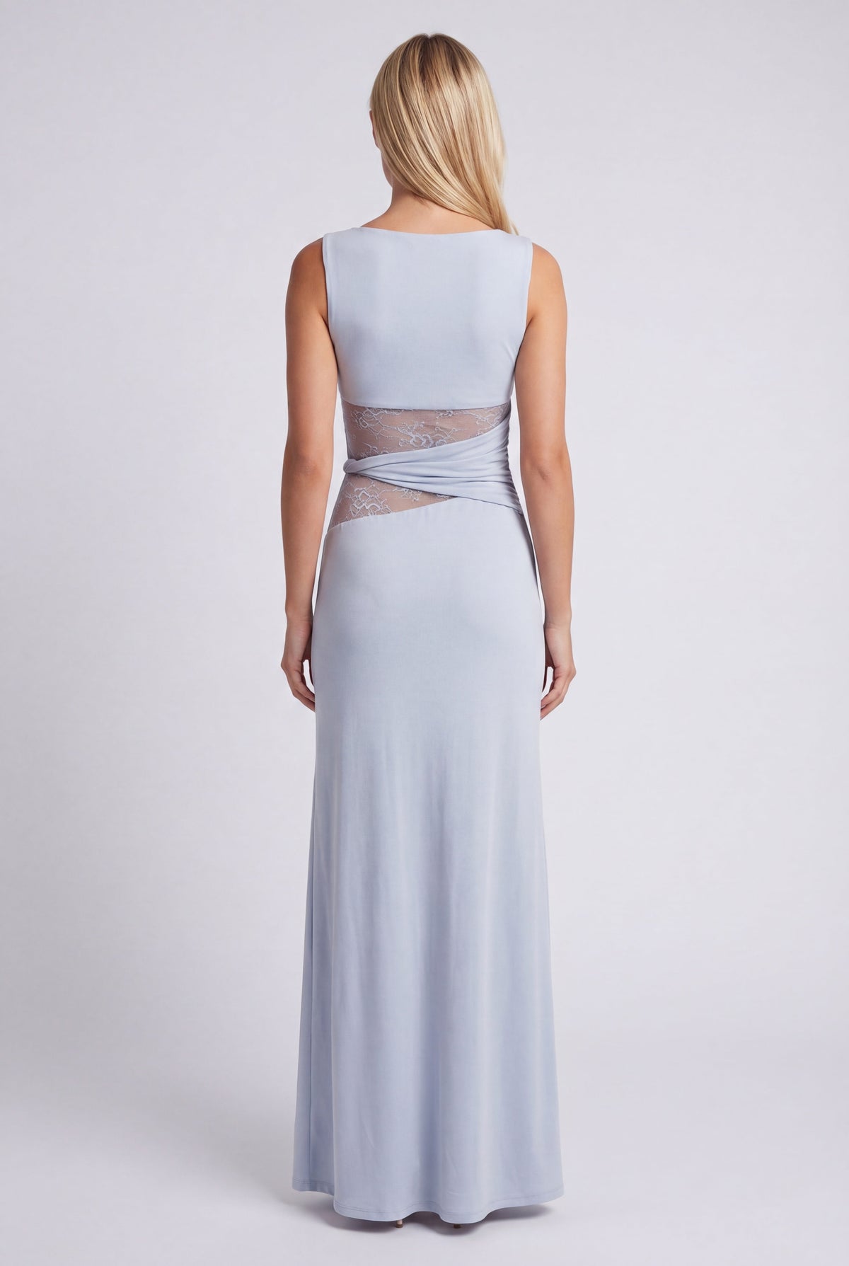 Maxi-jurk voor dames met ronde hals en kanten taille