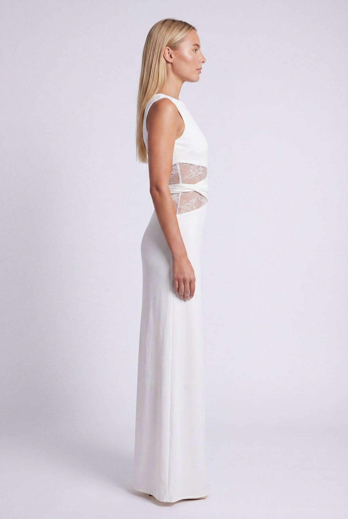 Maxi-jurk voor dames met ronde hals en kanten taille