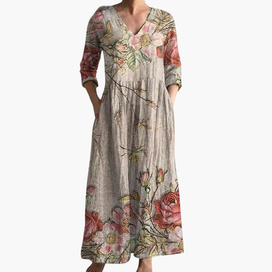 Maxi-jurk voor dames met V-hals en bloemenprint