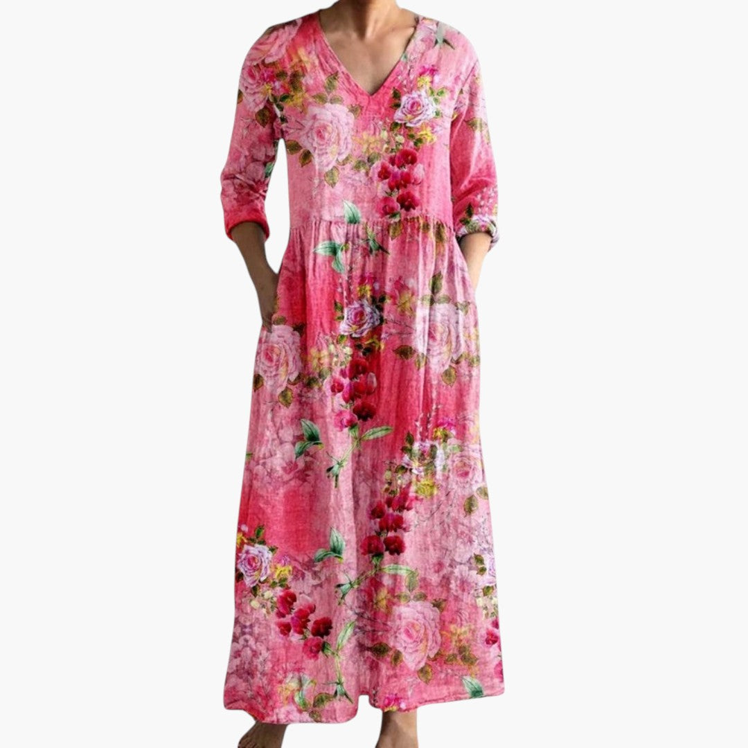Maxi-jurk voor dames met V-hals en bloemenprint
