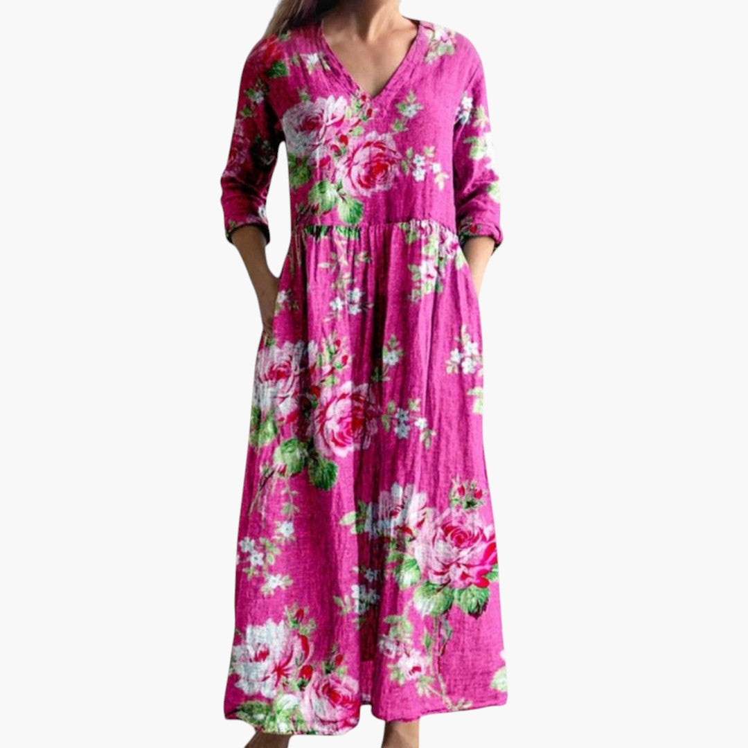 Maxi-jurk voor dames met V-hals en bloemenprint