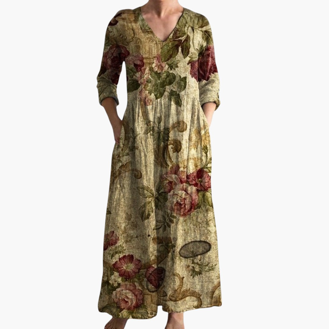 Maxi-jurk voor dames met V-hals en bloemenprint