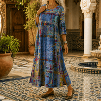 Midi-jurk met schilderachtige patchworkprint