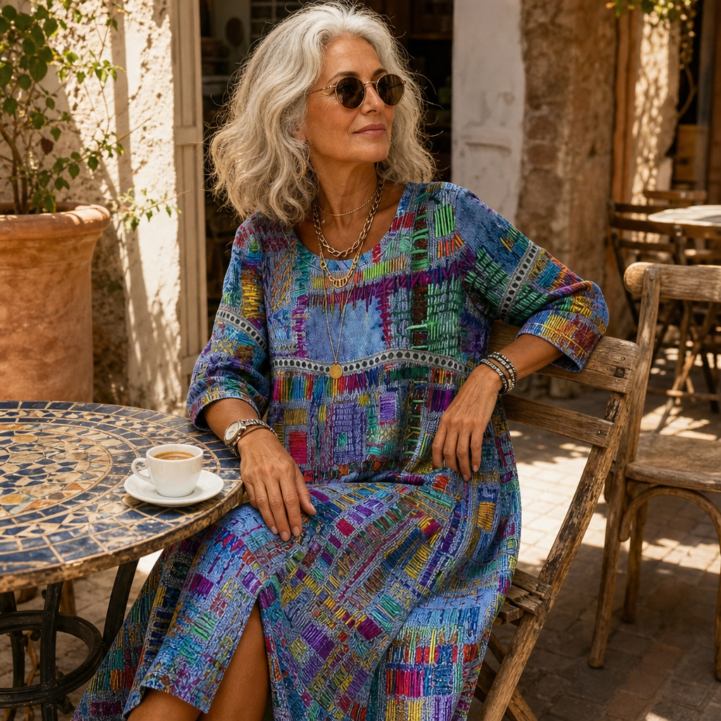 Midi-jurk met schilderachtige patchworkprint