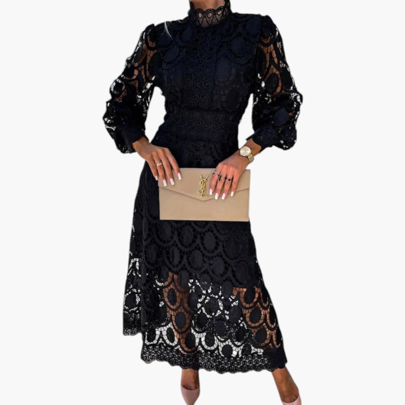 Midi-jurk voor dames met kantdetails en gevormde taille