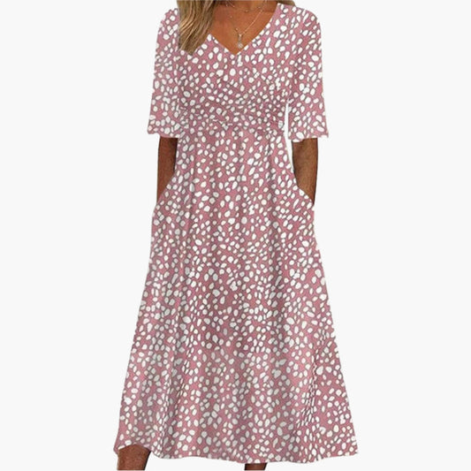 Midi-jurk voor dames met V-hals en stippenprint
