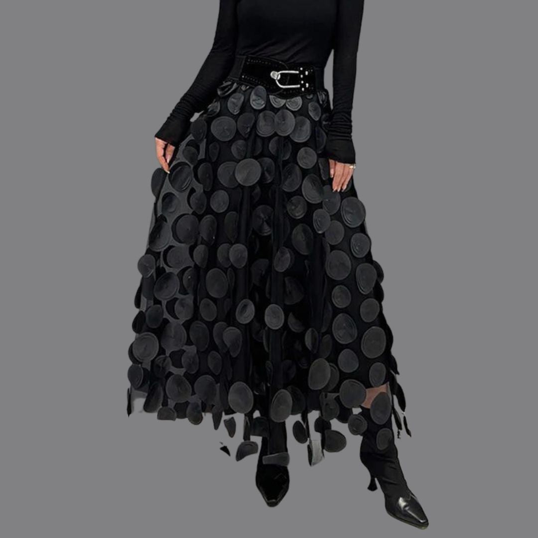 Midi-rok voor dames met hoge taille en ronde applicaties
