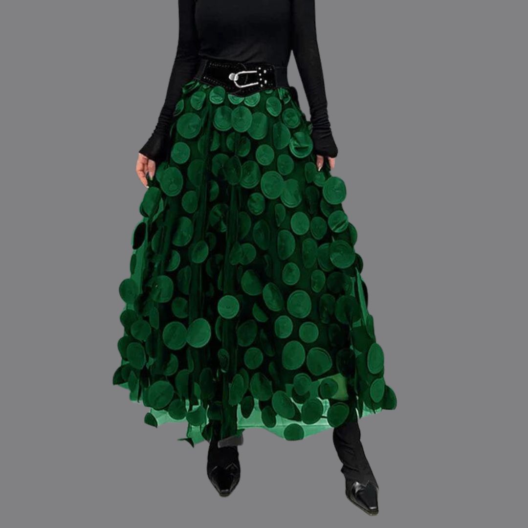 Midi-rok voor dames met hoge taille en ronde applicaties
