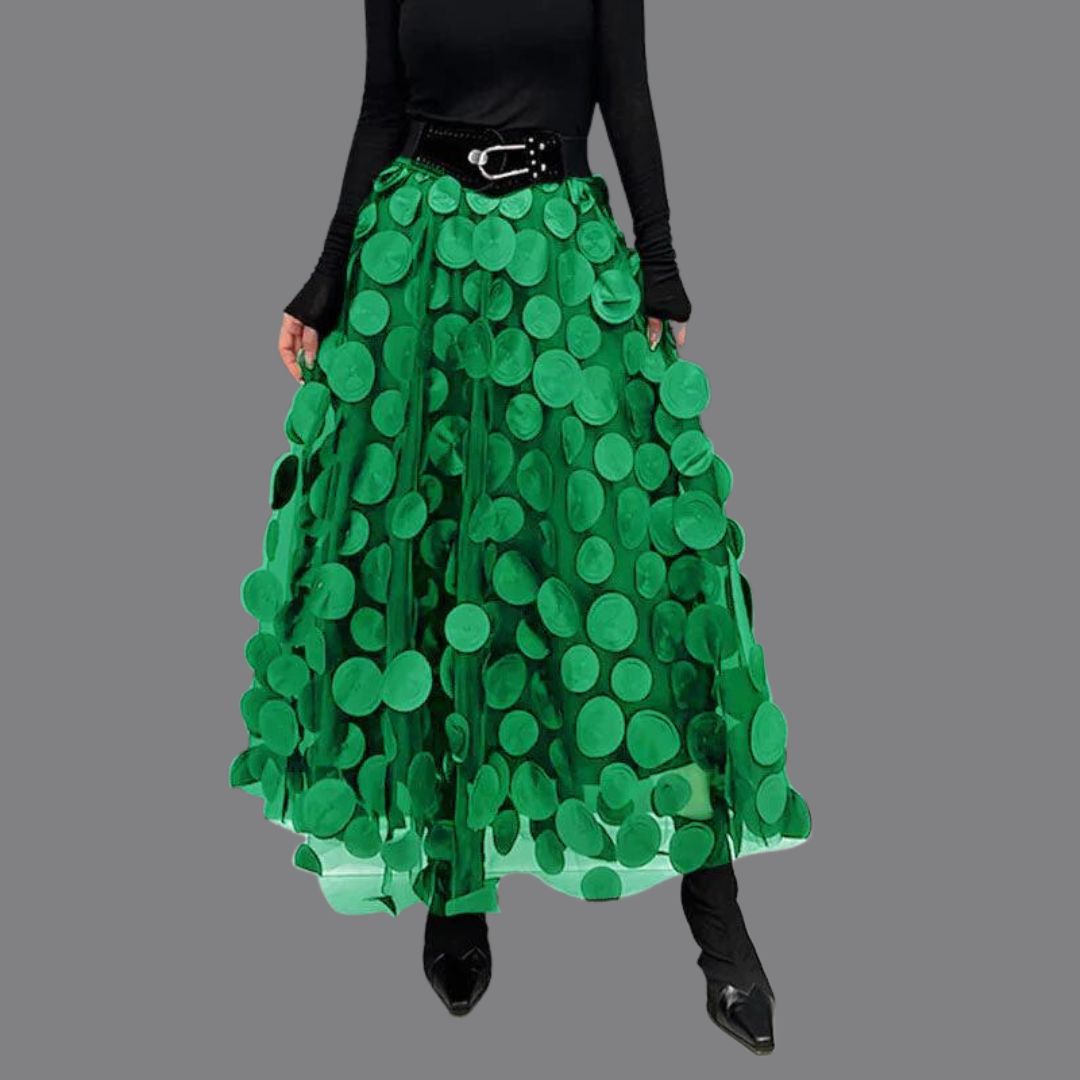 Midi-rok voor dames met hoge taille en ronde applicaties