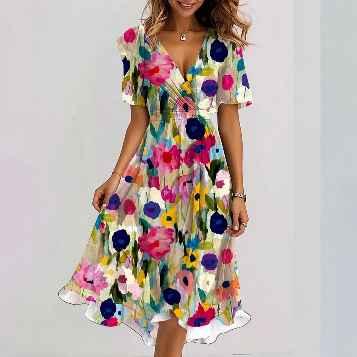 Midi-wikkeljurk voor dames met bloemenprint