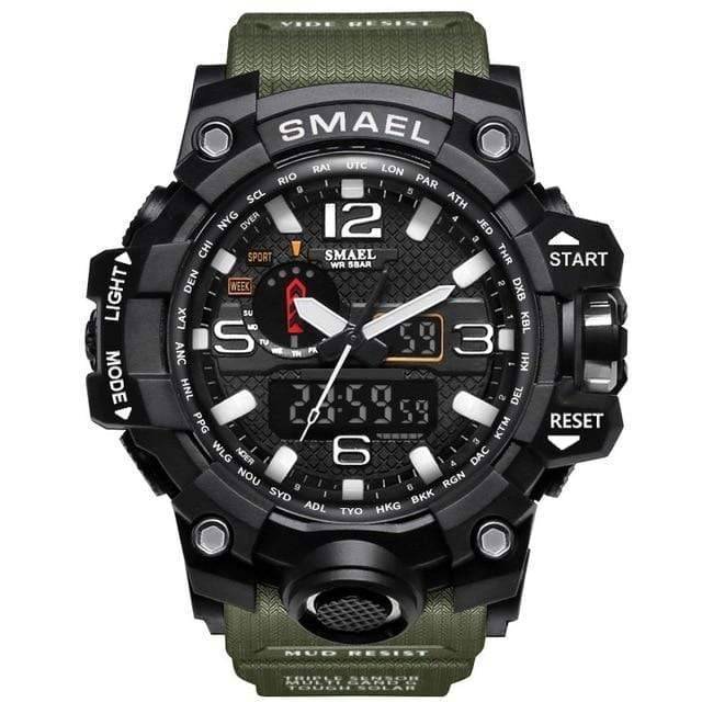 Militair horloge met dubbele analoge en digitale tijdweergave