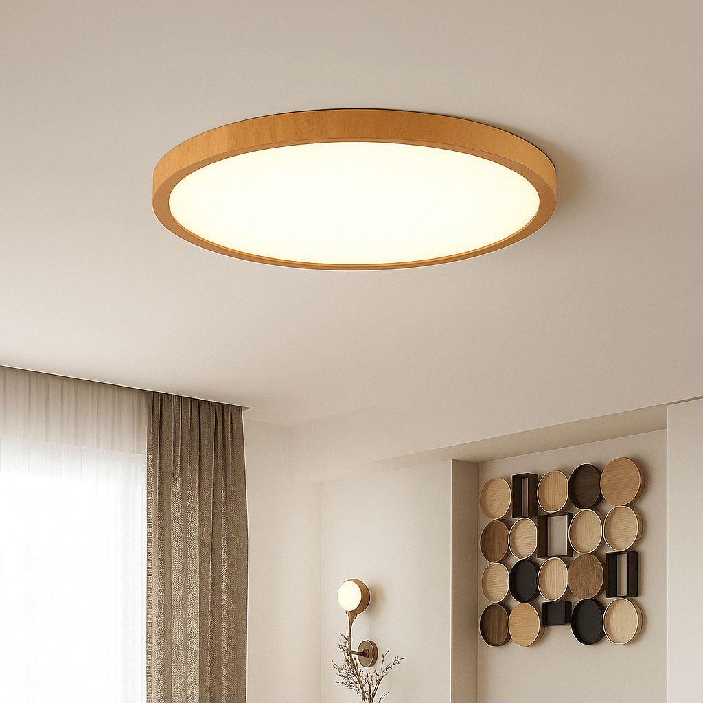 Moderne ronde ultradunne houten led-plafondlamp
