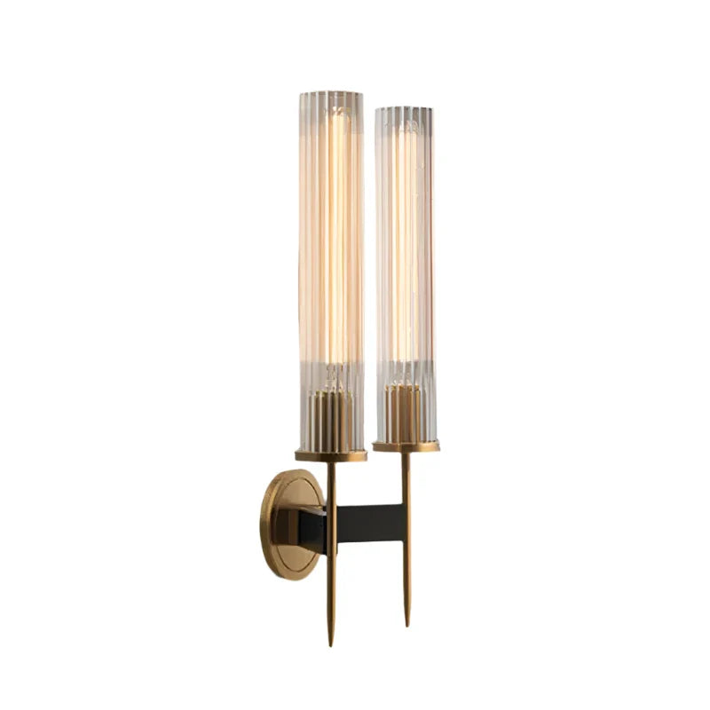 Moderne wandlamp met geribbeld glas en koperen afwerking – hoogte 30 cm