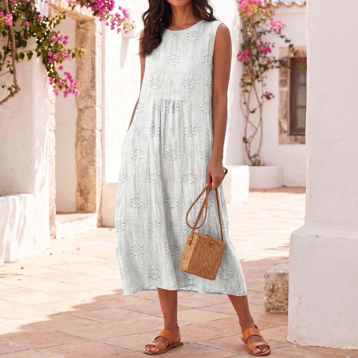 Mouwloze borduurjurk voor dames | Lichte zomerse maxi-jurk