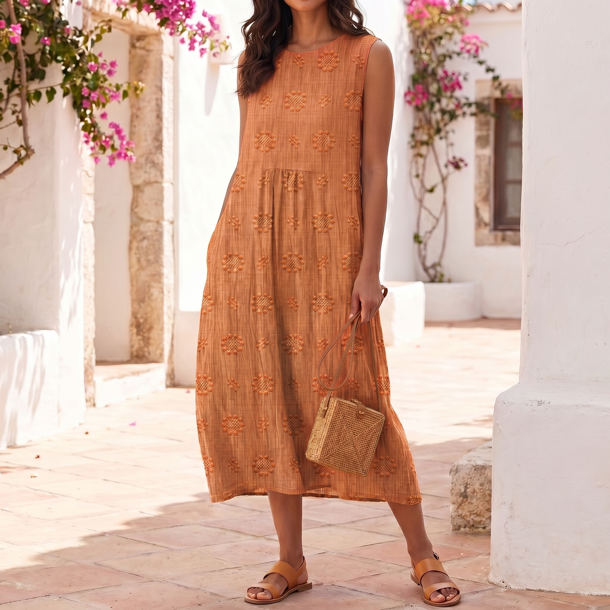 Mouwloze borduurjurk voor dames | Lichte zomerse maxi-jurk