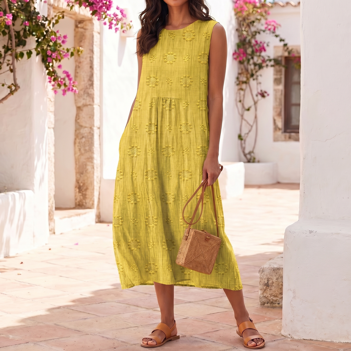 Mouwloze borduurjurk voor dames | Lichte zomerse maxi-jurk