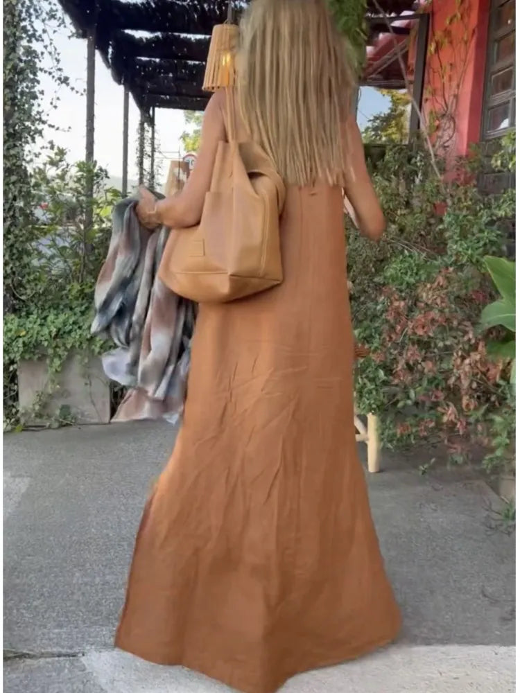 Mouwloze halter-maxi-jurk in A-lijn voor dames