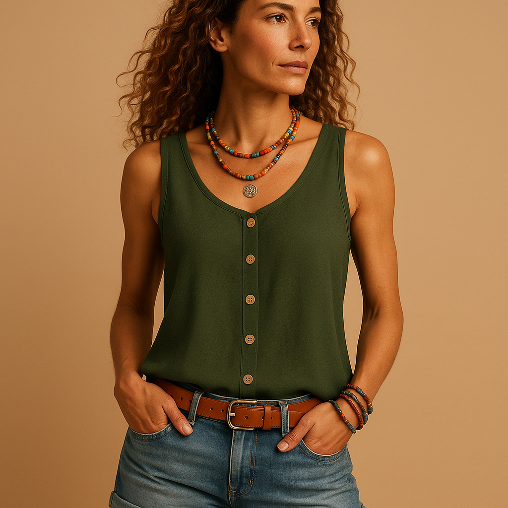 Mouwloze, lichte blouse met knopen