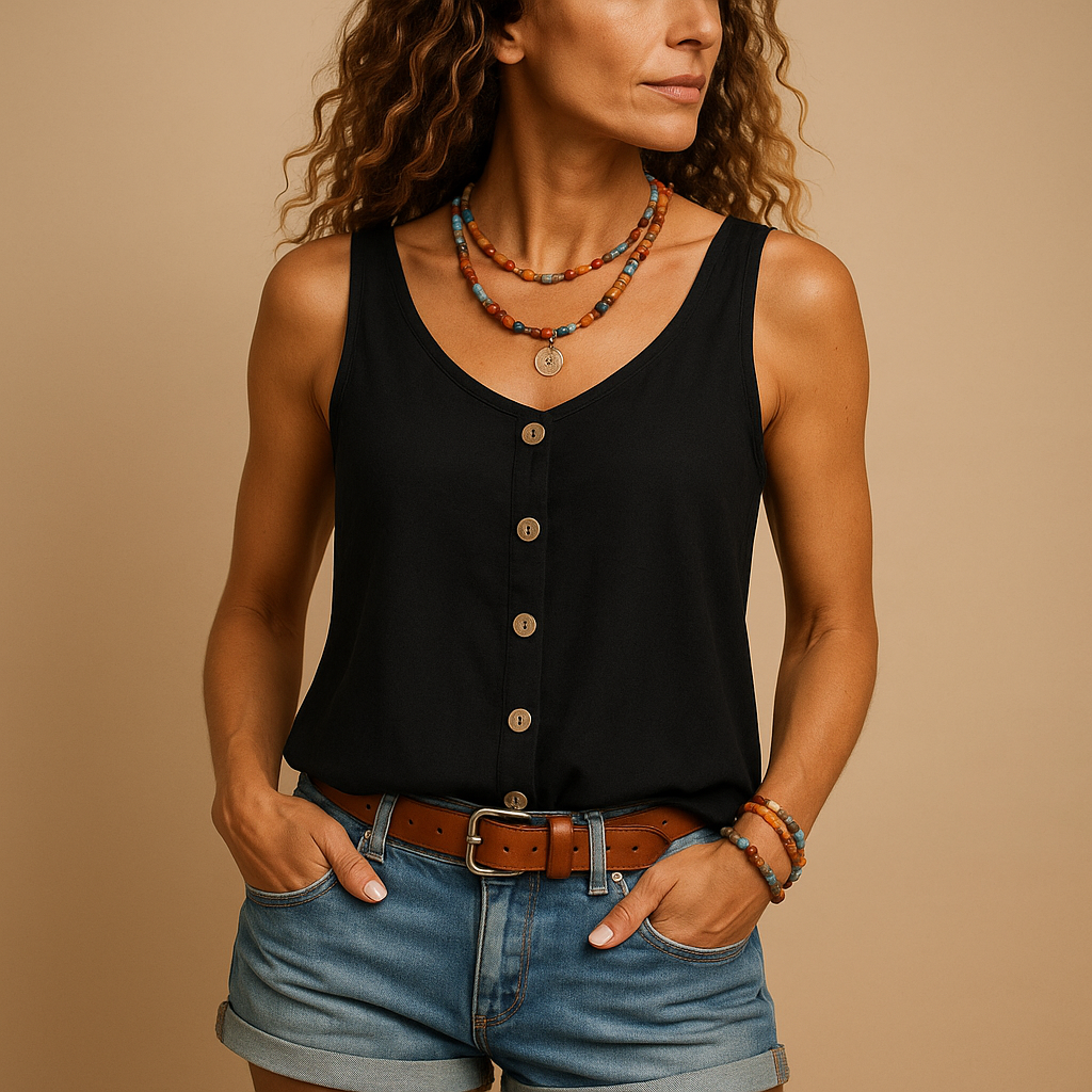 Mouwloze, lichte blouse met knopen