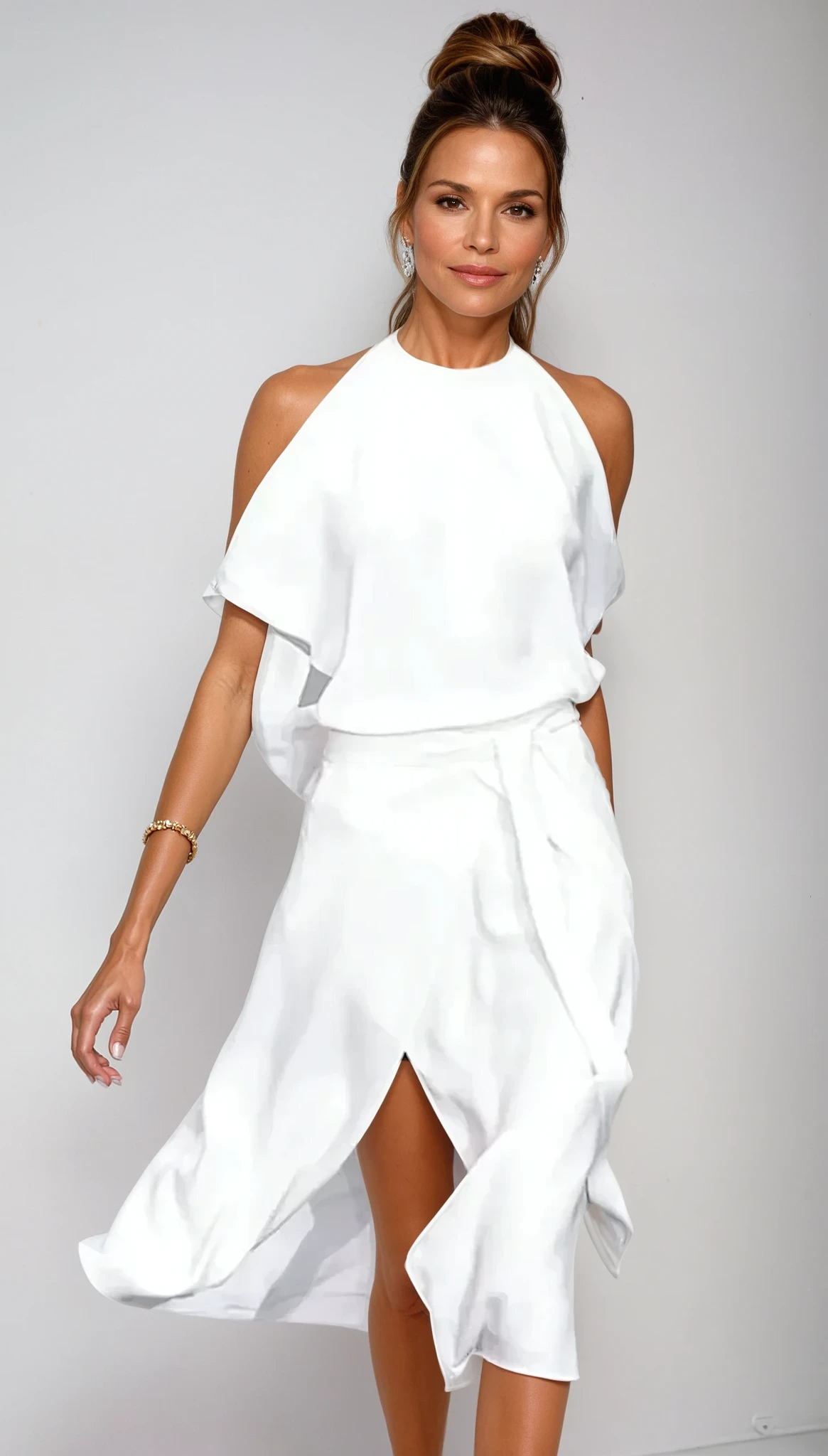 Mouwloze midi-slipdress voor dames met halternek